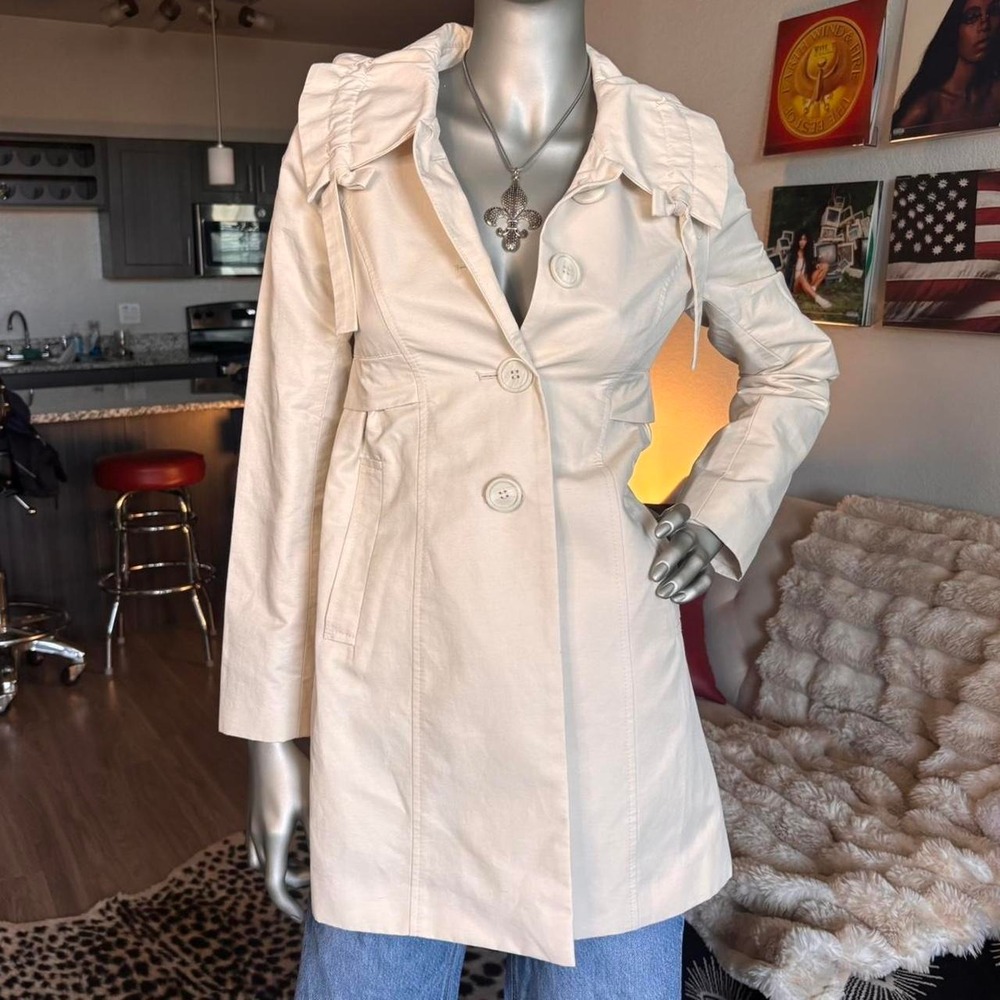 Ann Taylor LOFT Petite Cream Ruffle Collar Coat Jacket XSP ✨ - Picture 2 of 8